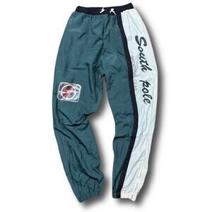 South Pole Y2K Vintage Green White Black Windbreaker Pants